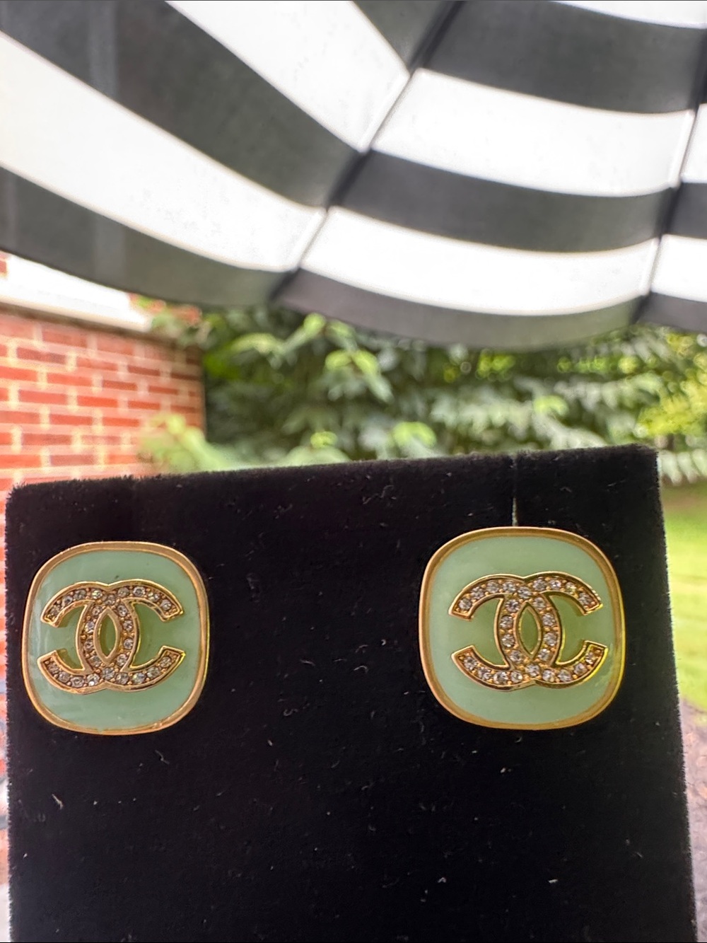 Earrings  Gold-Tone  Mint Green Enamel